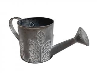 Konvička plechová 12 cm šedá s dekorem