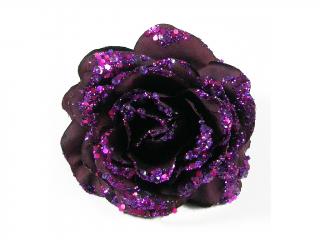 Květ látkový růže 14 cm fialový glitter