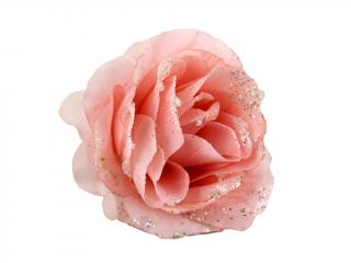 Květ látkový růže 14cm růžový glitter