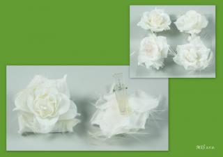 Květ látkový růže 4cm 4ks bílý glitter
