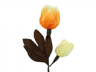 Květ na větvi 5 ks 7 poupat 7 lístků box oranžový
