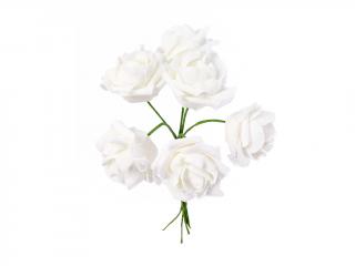 Květ pěnový růže 6 cm 12 ks zápich bílý