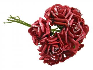 Květ pěnový růže 6 cm 8 ks červený glitter