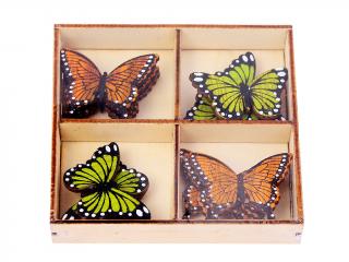 Motýl přízdoba dřevo 4,5 cm 12 ks color box