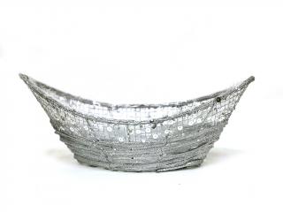 Obal loď proutí drát 29 cm stříbrný glitter