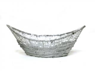 Obal proutěný loď drát 36 cm glitter stříbrný
