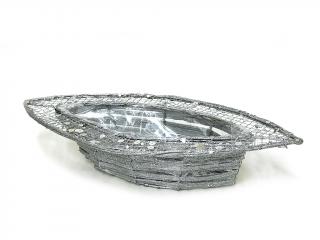 Obal proutěný loď drát 38 cm glitter stříbrný