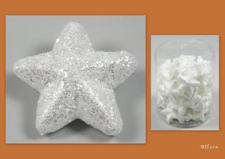 Ozdoba hvězda 3,5 cm 48 ks glitter bílá