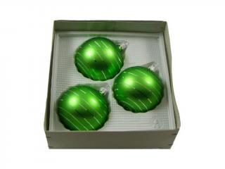 Ozdoba koule 8 cm 3 ks proužek zelená