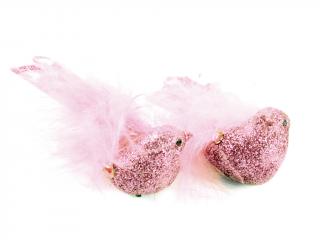 Ozdoba pták 14 cm 2 ks glitter růžový