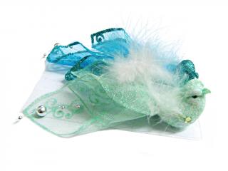 Ozdoba pták 14 cm 2 ks glitter světle zelený, tyrkysový