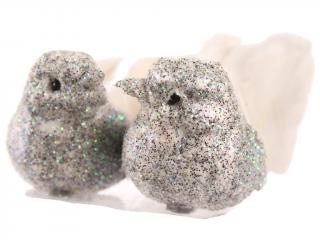 Ozdoba pták polystyrenový 9 cm 2 ks glitter naturální