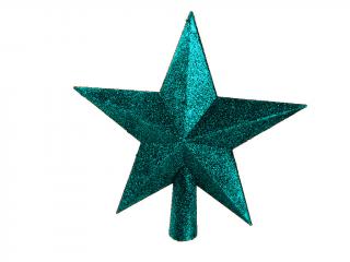 Ozdoba špice 13cm hvězda glitter tyrkysová