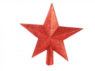 Ozdoba špice 19 cm hvězda glitter červená