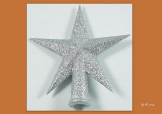 Ozdoba špice 19cm hvězda stříbrná glit