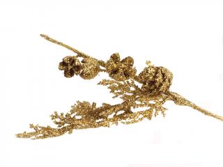 Přízdoba větvička s plody 18 cm 6 ks zlatá glitter