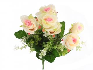 Růže látková svazek 8 květů vanilkovorůžová