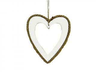 Srdce dřevěné 16 x 14 cm obrys bílé