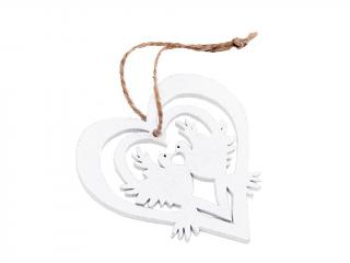 Srdce dřevěné holubice 7 cm 10 ks závěs bílé