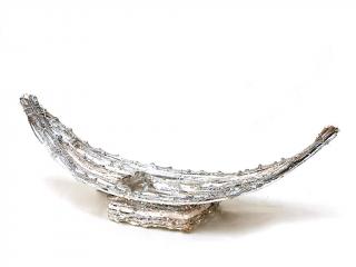 Svícen proutěný loď 40 x 11 cm glitter bílý