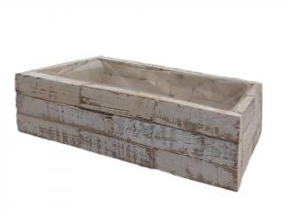 Truhlík dřevěný 30 x 10 cm obdélník světle šedý