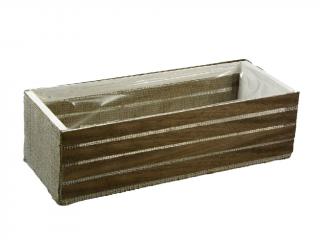 Truhlík dřevěný 35 x 14,5 cm s jutou obdélník bílohnědý