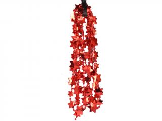 Vánoční řetěz hvězdy plastový cca 1-2 cm 2,7 m červený