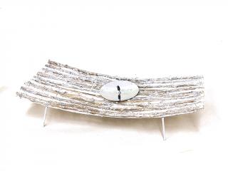 Vánoční svícen proutěný 24 x 12 cm glitter bílý