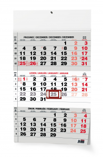 Kalendář nástěnný 2024 A3 Tříměsíční černý