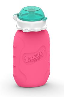 Silikonová kapsička Squeasy Gear Snacker na dětskou stravu 180 ml Růžová