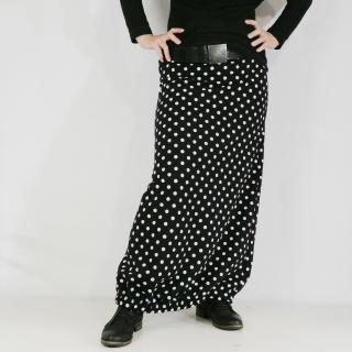 Dlouhá sukně do gumy - Černobílý puntík - teplá Velikost: XL