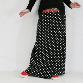 Maxi sukně - Černobílý puntík - teplá Velikost: L