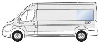 Boční levé pevné okno k D sloupku - Citroen Jumper / Peugeot Boxer / Fiat Ducato (L3) (čiré autosklo | levé zadní)