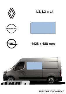 Boční levé pevné okno L2, L3 a L4 | Renault Master / Nissan Interstar / Opel Movano (I. panel za řidičem)