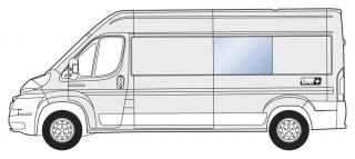 Boční levé pevné okno za C sloupek - Citroen Jumper / Peugeot Boxer / Fiat Ducato (L3-L4) (čiré autosklo | levé střední)