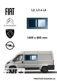 Boční levé posuvné okno L2, L3 a L4 | Citroen Jumper / Peugeot Boxer / Fiat Ducato / Opel Movano (I. panel za řidičem)