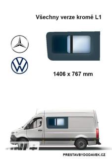 Boční levé posuvné okno L2, L3 a L4 | Mercedes-Benz Sprinter / Volkswagen Crafter (I. panel za řidičem)