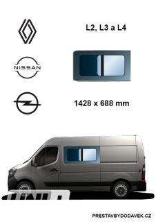 Boční levé posuvné okno L2, L3 a L4 | Renault Master / Nissan Interstar / Opel Movano (I. panel za řidičem)