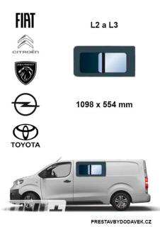 Boční levé posuvné okno L2, L3 | Citroen Jumpy / Peugeot Expert / Fiat Scudo / Opel Vivaro / Toyota Proace (I. panel za řidičem)