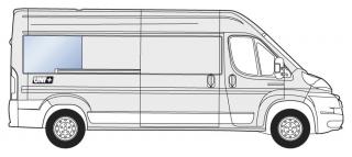 Boční pravé pevné okno k D sloupku - Citroen Jumper / Peugeot Boxer / Fiat Ducato (L3) (čiré autosklo | pravé zadní)