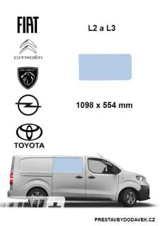 Boční pravé pevné okno L2, L3 | Citroen Jumpy / Peugeot Expert / Fiat Scudo / Opel Vivaro / Toyota Proace (I. panel do posuvných dveří)