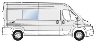 Boční pravé pevné okno za C sloupek - Citroen Jumper / Peugeot Boxer / Fiat Ducato (L3-L4) (čiré autosklo | pravé střední)