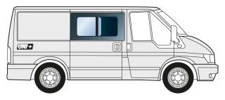 Boční pravé posuvné okno -lepené Ford Transit 2001-2014 SWB (čiré autosklo)