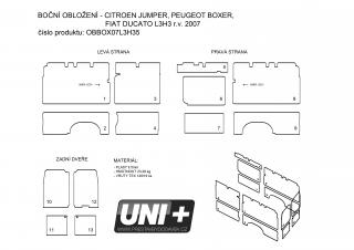 Obložení bočních stěn - polypropylen IP 4 mm Citroen Jumper, Peugeot Boxer, Fiat Ducato, Opel Movano | L3H3 (r.v. 2007- | 2021- | 2024-)