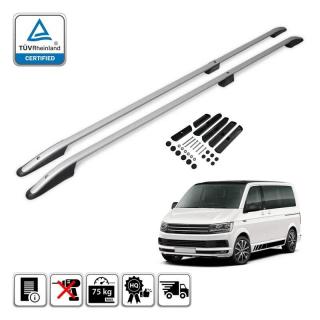 Omtec podélné střešní nosiče stříbrné Volkswagen Transporter T5/T6 a T6.1 - dlouhý rozvor (Od roku výroby 2003-2015, 2015-2024)