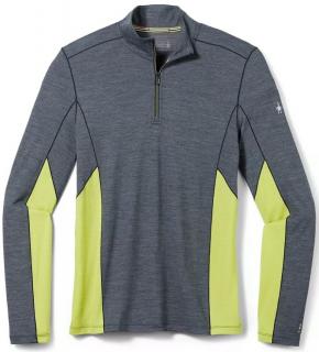 SMARTWOOL M MERINO SPORT LONG SLEEVE 1/4 ZIP - charcoal heather - Dark citron - šedozelené Velikost: L