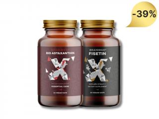 BrainMax Astaxanthin (Astaxantin) BIO, 8 mg, 60 rostlinných kapslí + BrainMax Fisetin 100 mg, 60 rostlinných kapslí  Doplněk stravy
