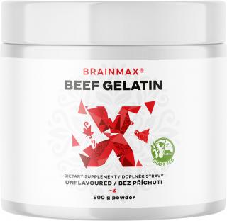 BrainMax Beef Gelatin, Grass-fed hovězí želatina, 500 g  Certifikovaná Grass-fed hovězí želatina pro zdraví kloubů a pokožky, doplněk stravy
