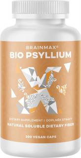 BrainMax BIO Psyllium, 800 mg, 200 rostlinných kapslí  Přírodní psyllium, získané z osemení jitrocele indického. *CZ-BIO-001 certifikát