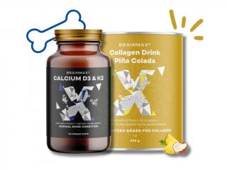 BrainMax Calcium D3 & K2, 90 rostlinných kapslí + BrainMax Pure Collagen Drink, pina colada, 300 g  Doplněk stravy